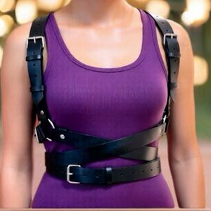 Thick O Ring Black Criss Cross Harness New